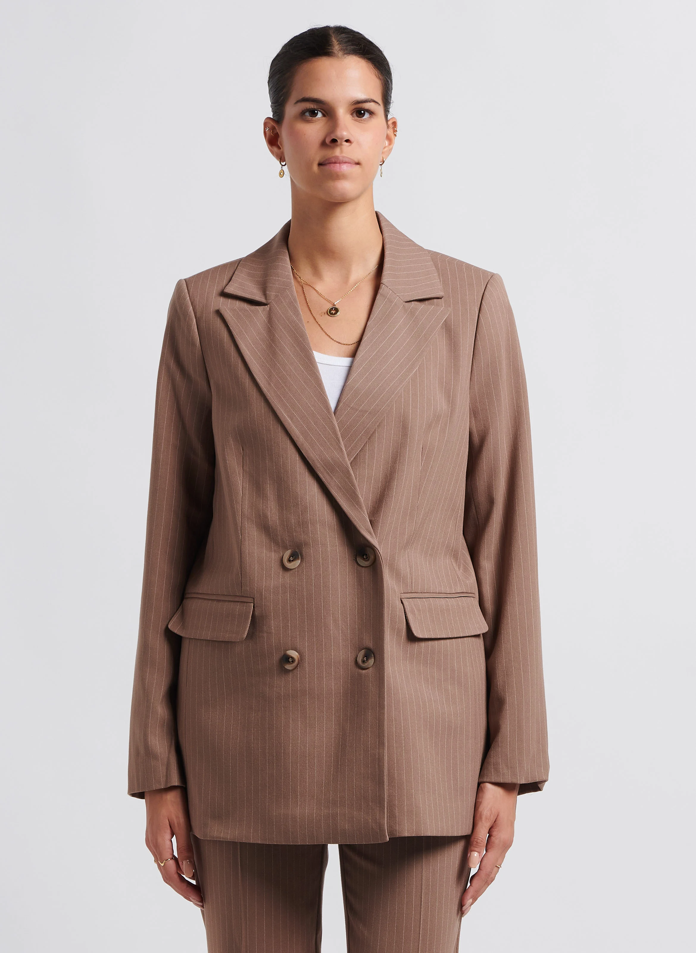 STRIKER - Veste de tailleur rayé droite | Marron