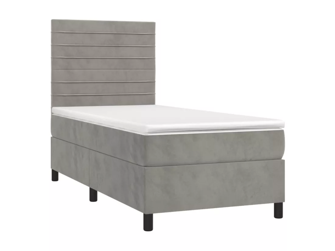 Sommier tapissier et matelas et LED Gris clair 90x190cm Velours