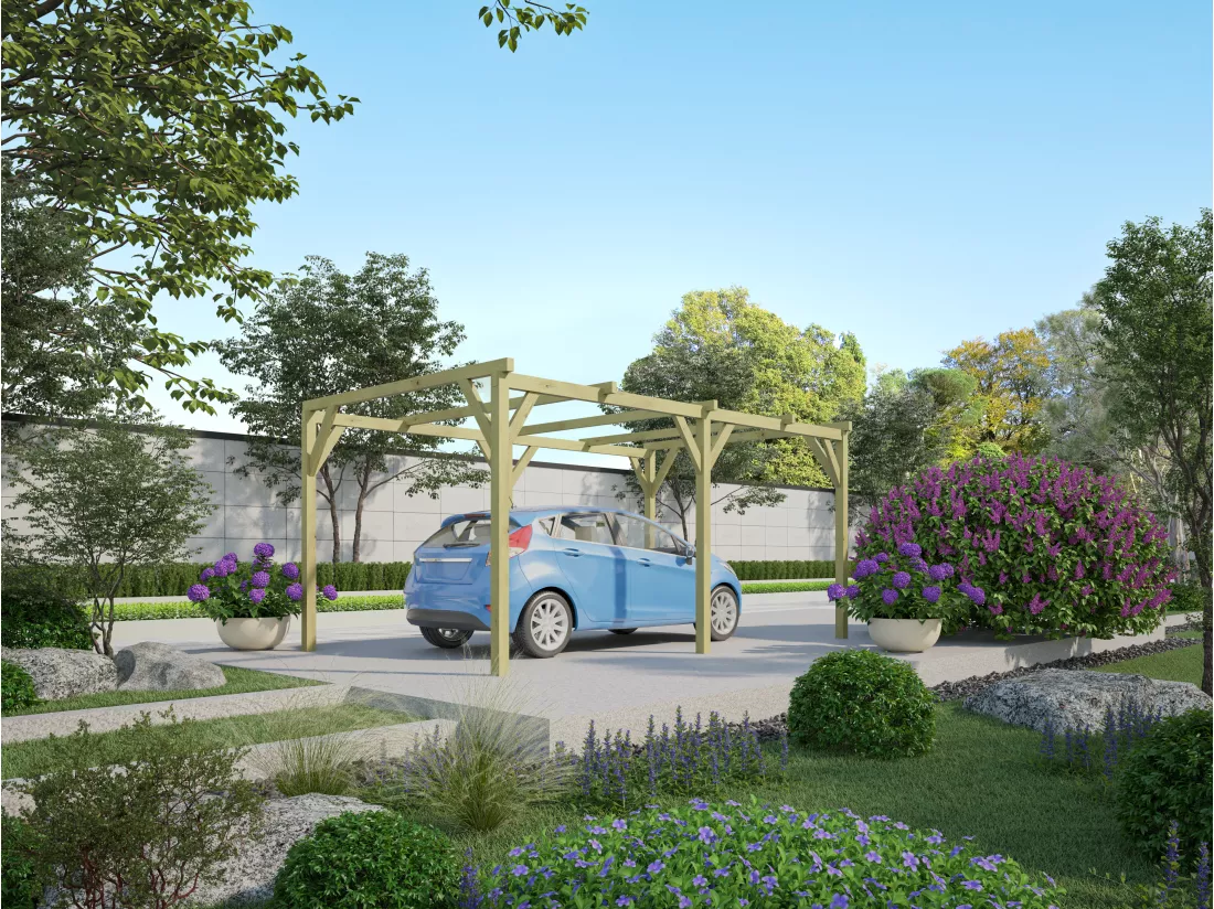 Carport pergola simple autoporté en bois traité - 1 voiture - 15 m² - ACHILLE