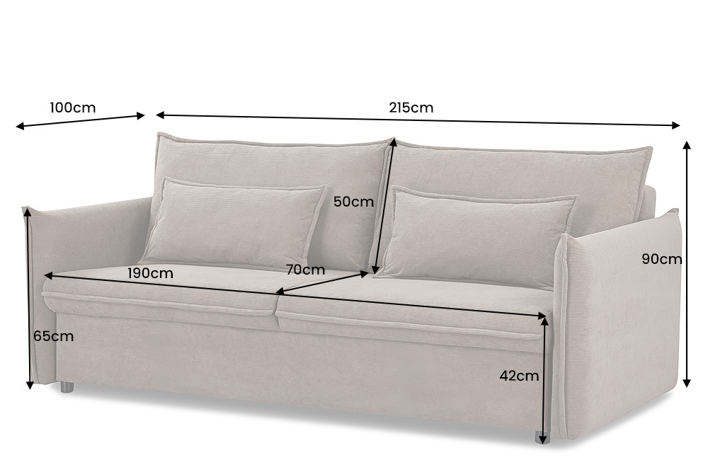 Design Schlafsofa APARTMENT 215cm taupe Cord 3-Sitzer Couch inkl. Bettkasten Kissen