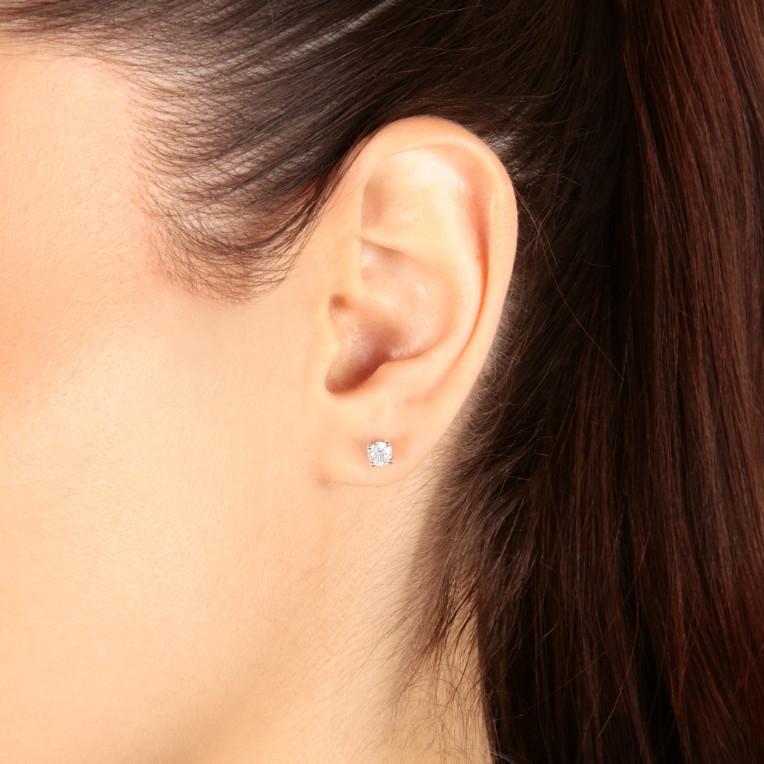 0.50 Karat Solitär Diamantohrstecker 750/18 K Roségold in 4-Griff