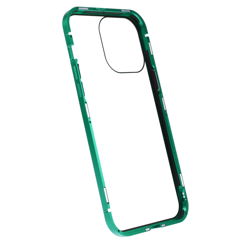 iPhone 14 Pro Magnetische Alu Schutzhülle mit Panzer Glas Backcover   Privacy Glas Displayschutz (Magnet-Technologie) - Grün