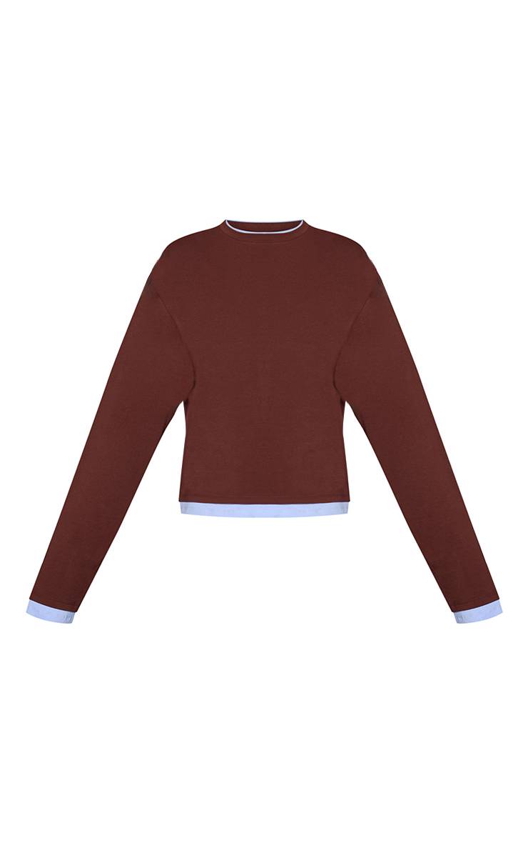 Chocolat T-shirt Manches Longues À Détail Double Épaisseur