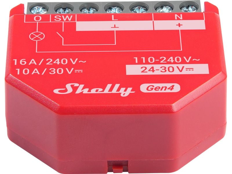 Shelly WLAN-Schaltaktor 1PM Gen4 Rot, 16 A Wi-Fi-gesteuerter, intelligenter Schalter