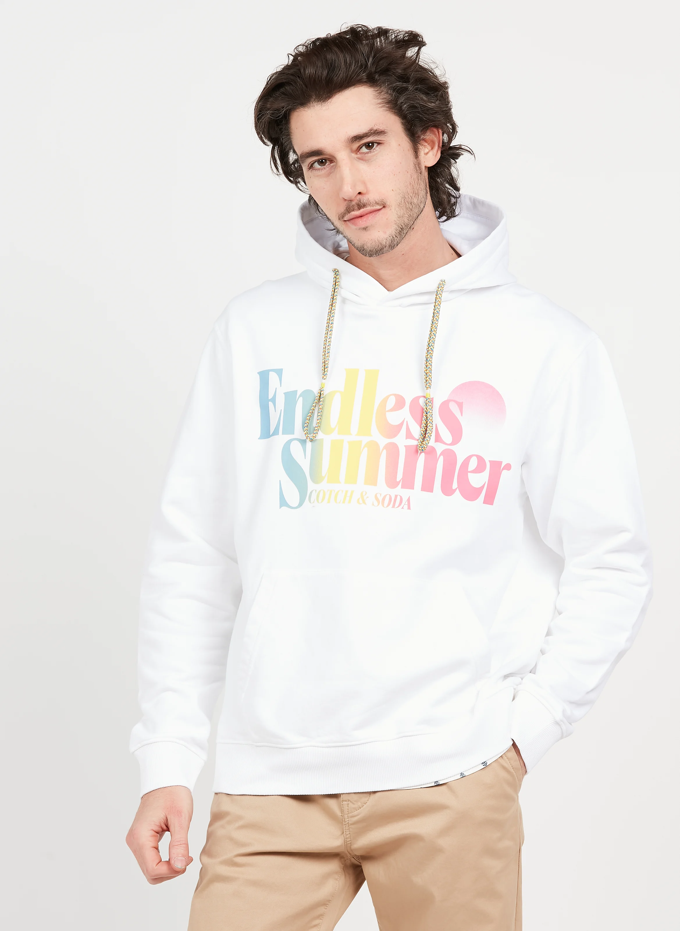 Sweat à capuche regular-fit sérigraphié en coton | Blanc