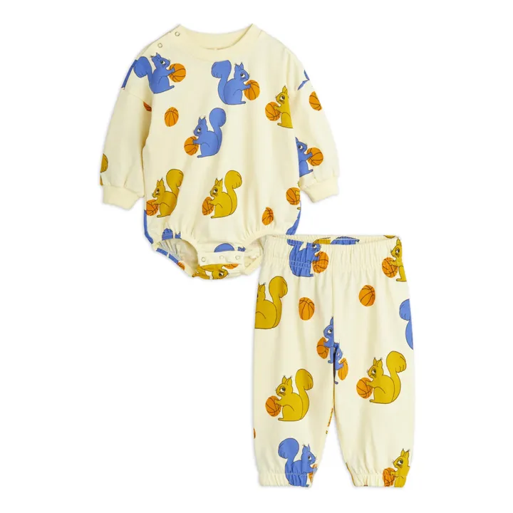 Mini Rodini Lot Body et Legging Ecureuil Coton Bio | Jaune pâle