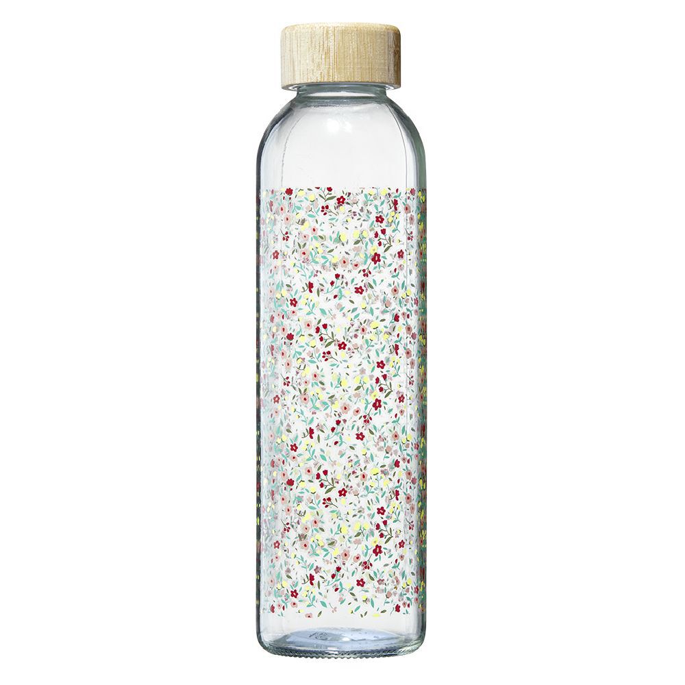 Bouteille en verre 730 ml motif floral multicolore