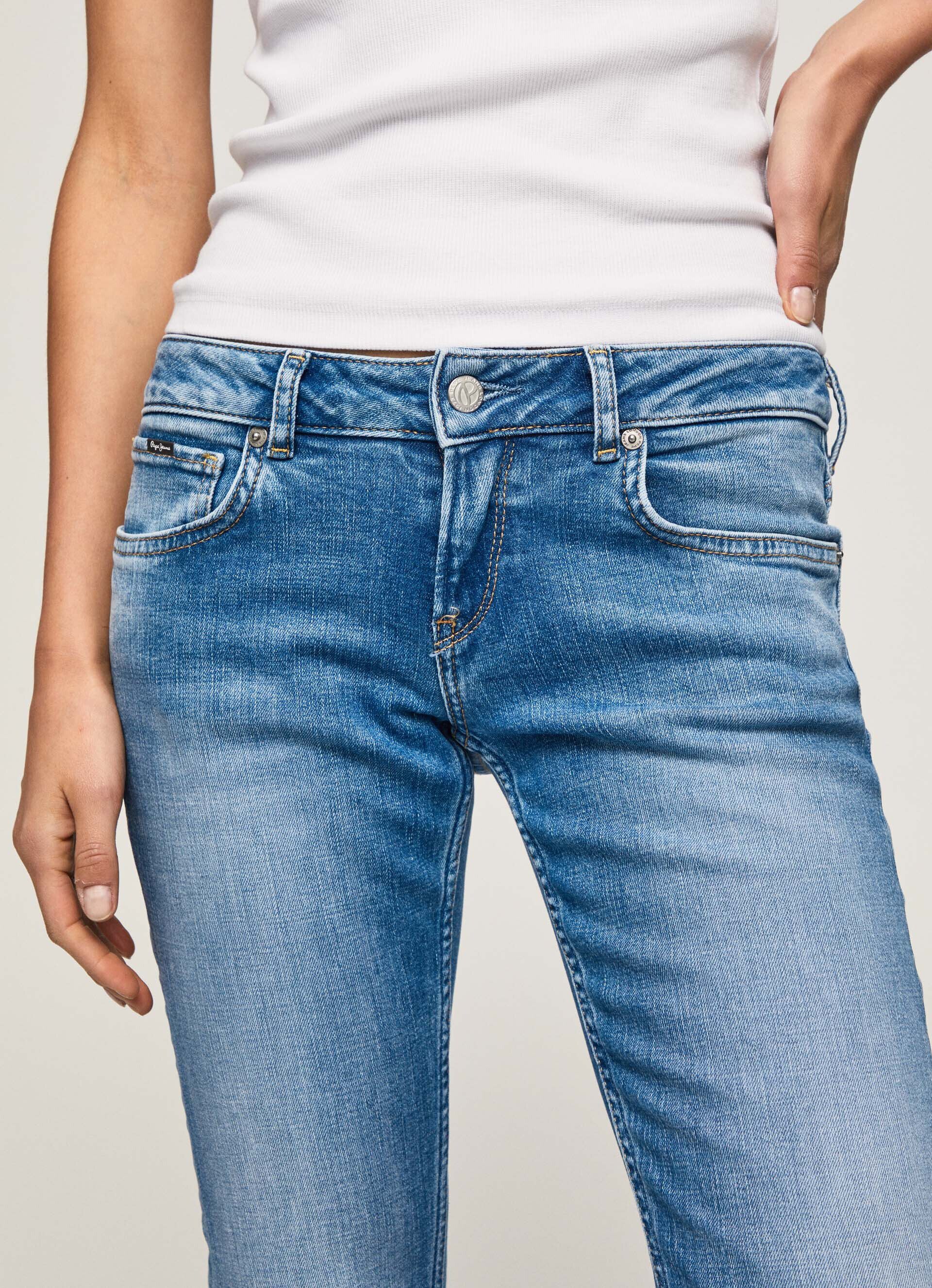Calça jeans Amy Fit Flare com tira inferior - jeans