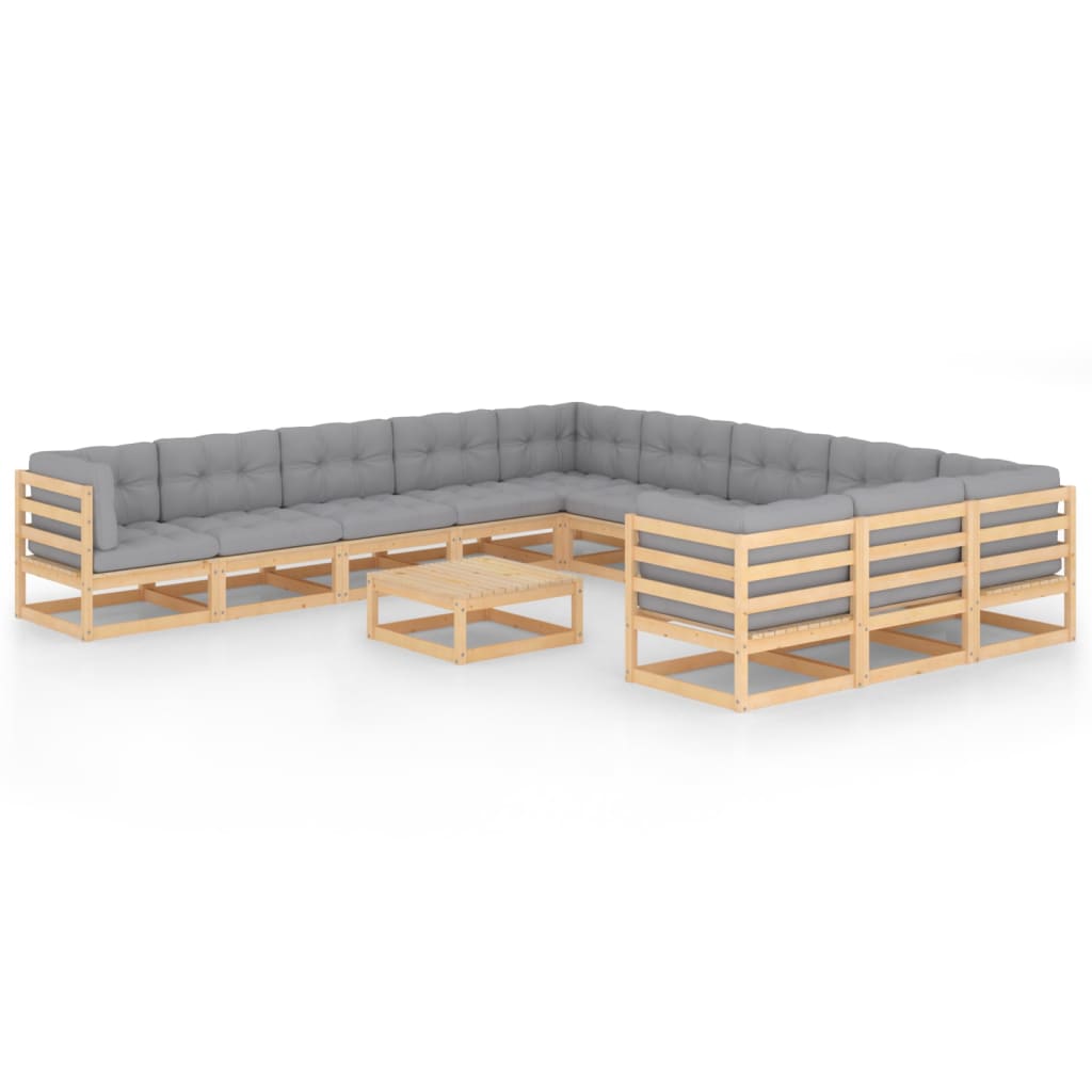 Salon de jardin meuble d'extérieur ensemble de mobilier 12 pièces avec coussins bois de pin massif