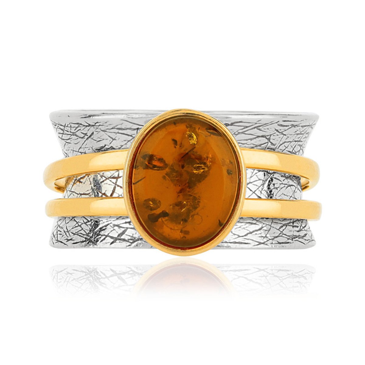 Bague argent 925 2 tons ambre ovale