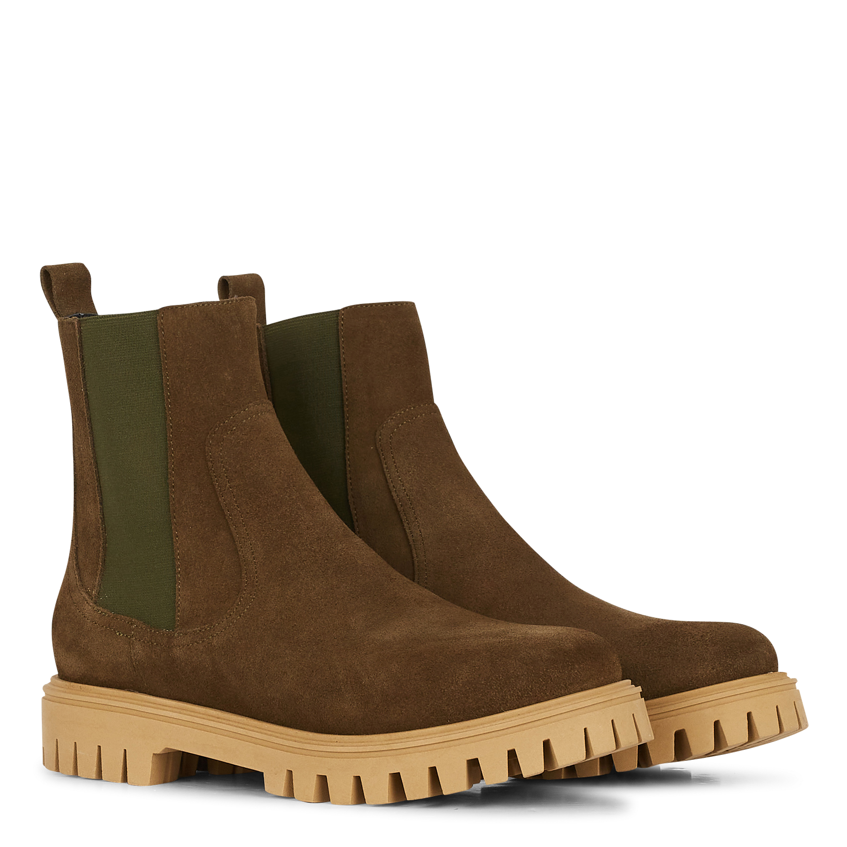 Bottines chelsea en cuir velours | Kaki