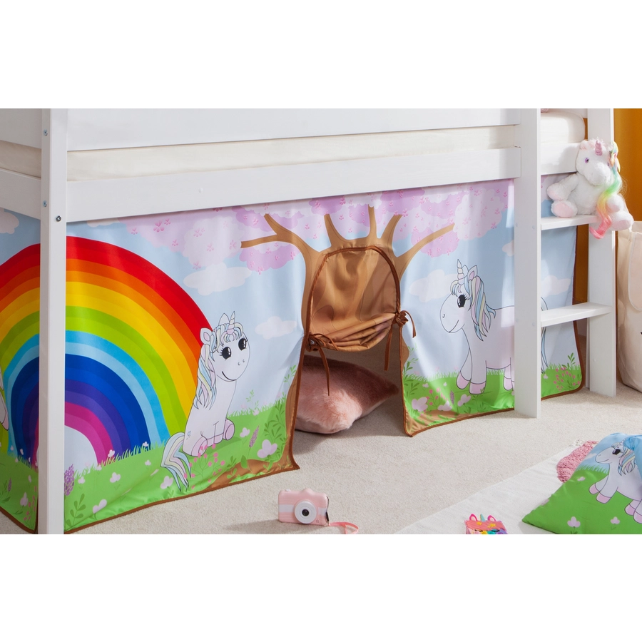 TICAA Hochbett Einhorn Rainbow inkl. Zubehör Kiefer weiß Weiß