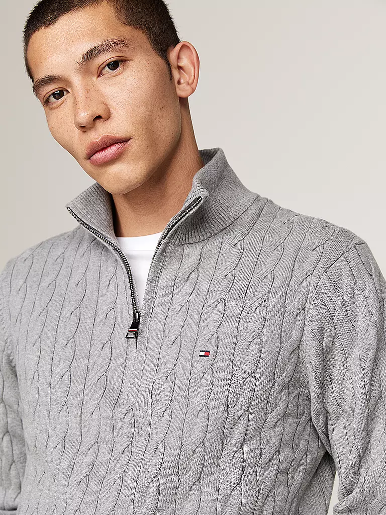 TOMMY HILFIGER Troyer Pullover grau
