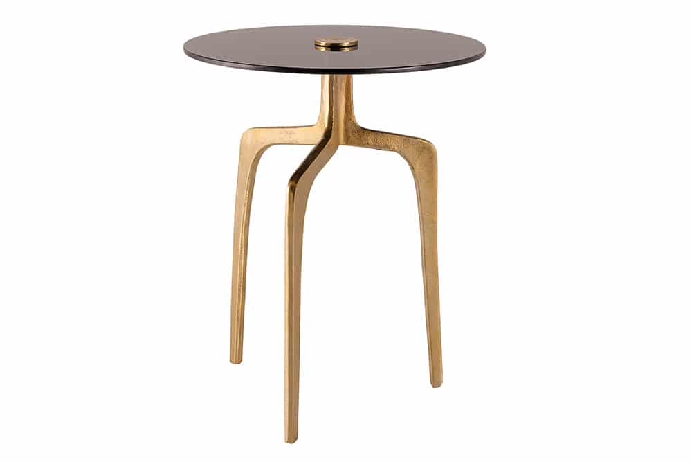 Runder Beistelltisch ABSTRACT 60cm messing gold Metallbeine Schwarzglas handmade