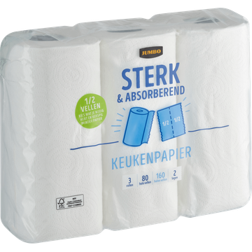 Jumbo Keukenpapier Sterk & Absorberend 2 Lagen 3 Rollen