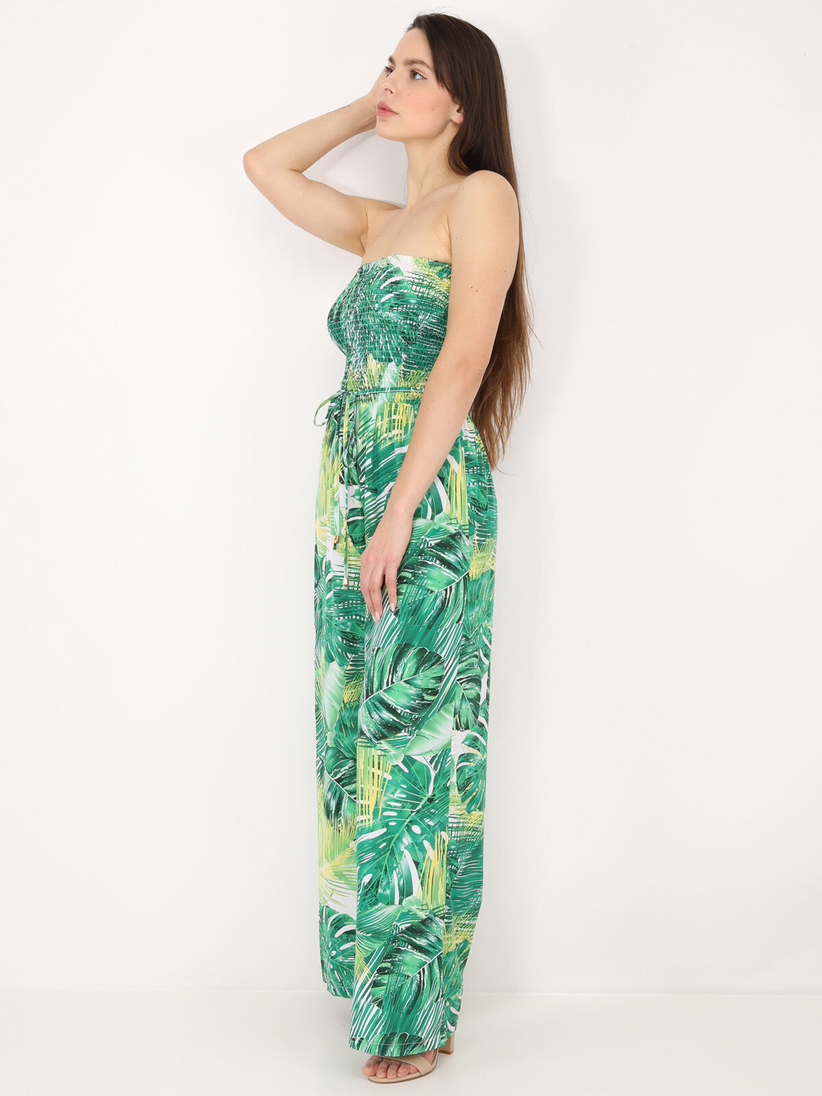 Combinaison bustier à motif tropical- Vert