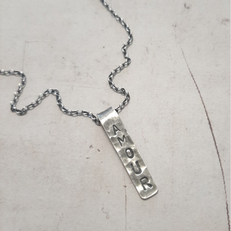 Collier Homme Message Amour Argent Martelé