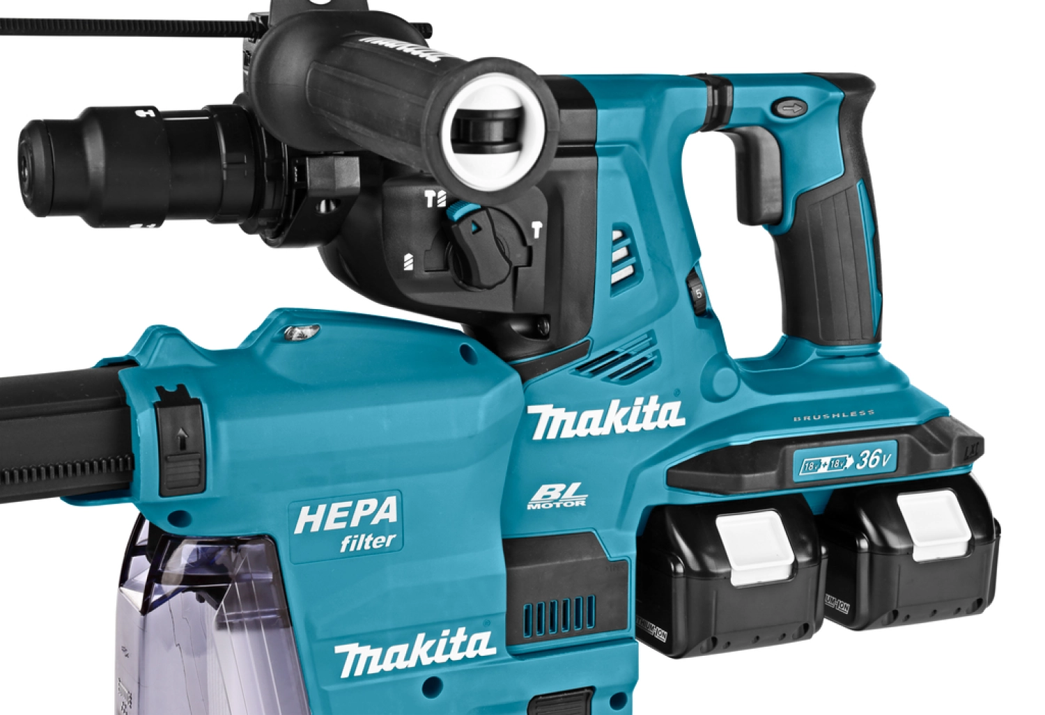 Makita DHR283ZWJU 36V (2x 18V) Li-Ion Accu SDS-plus combihamer incl. stofafzuiging body in Mbox - 2,9J - koolborstelloos