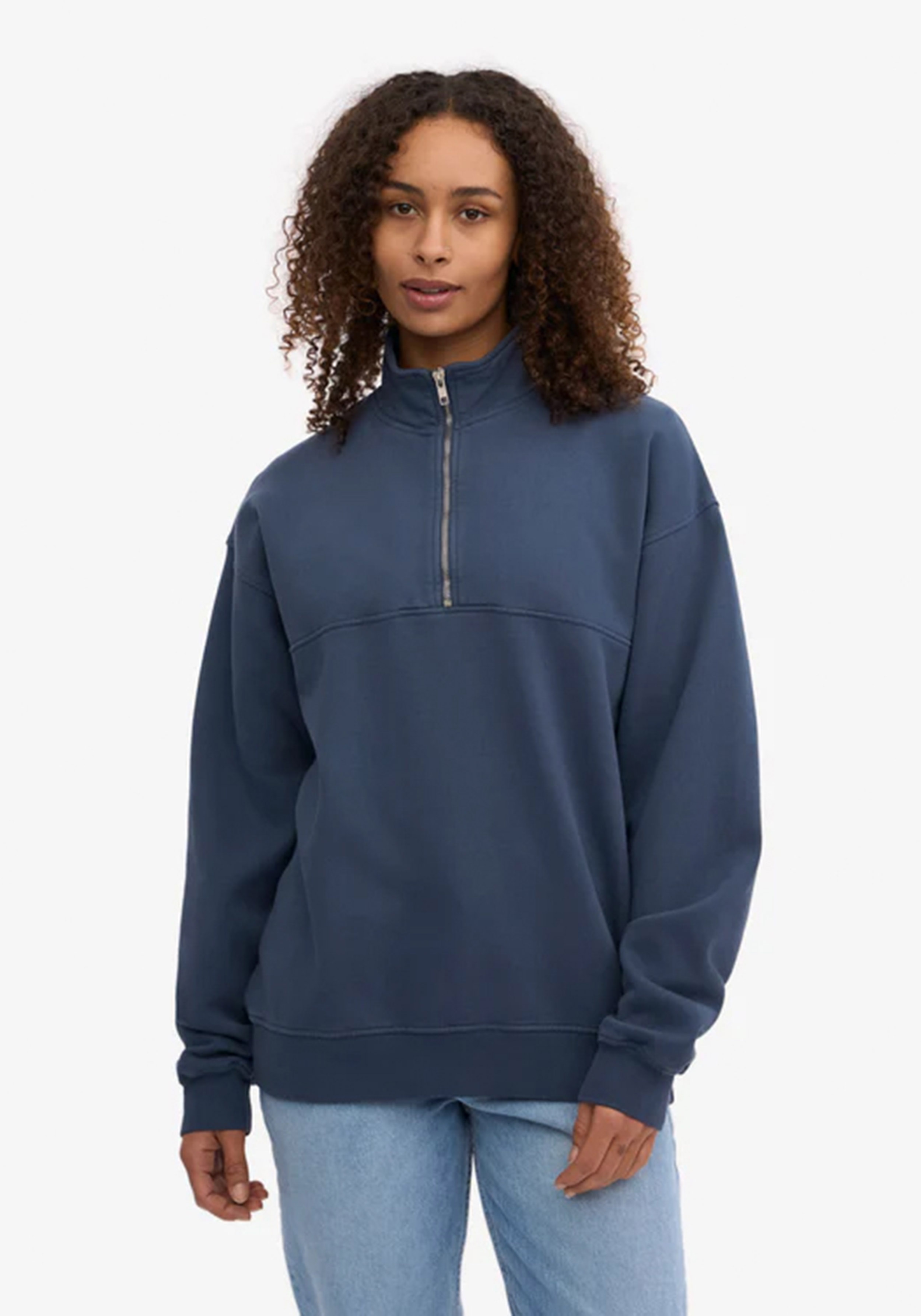 Colorful Standard Quarter-Zip Sweatshirt Petrol Blue