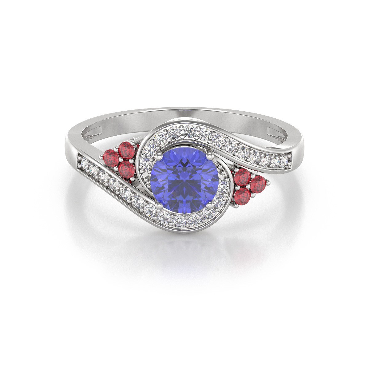 Bague Tanzanite Rubis et diamants sur Argent 925 2.702grs