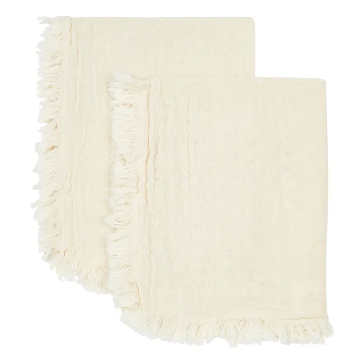 Autumn Serviette de table Hanöi en double gaze de coton frangé - Set de 2 | Lait