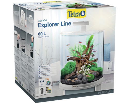 Tetra ExplorerLine 60L aquarium met LED-verlichting, voer, verwarming, filter, waterconditioner (zonder kast), wit