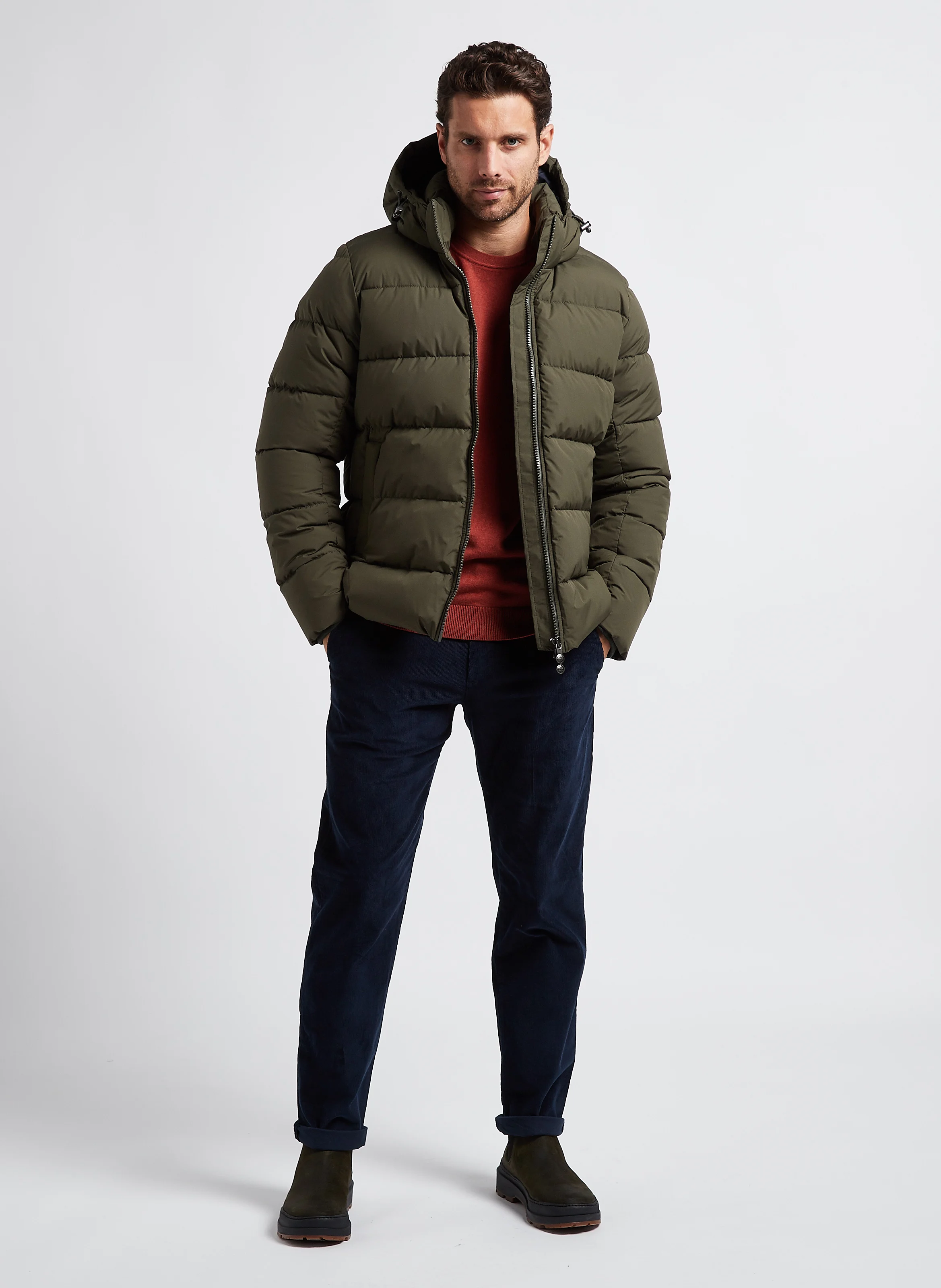 Pantalon droit en velours de coton bio mélangé | Bleu