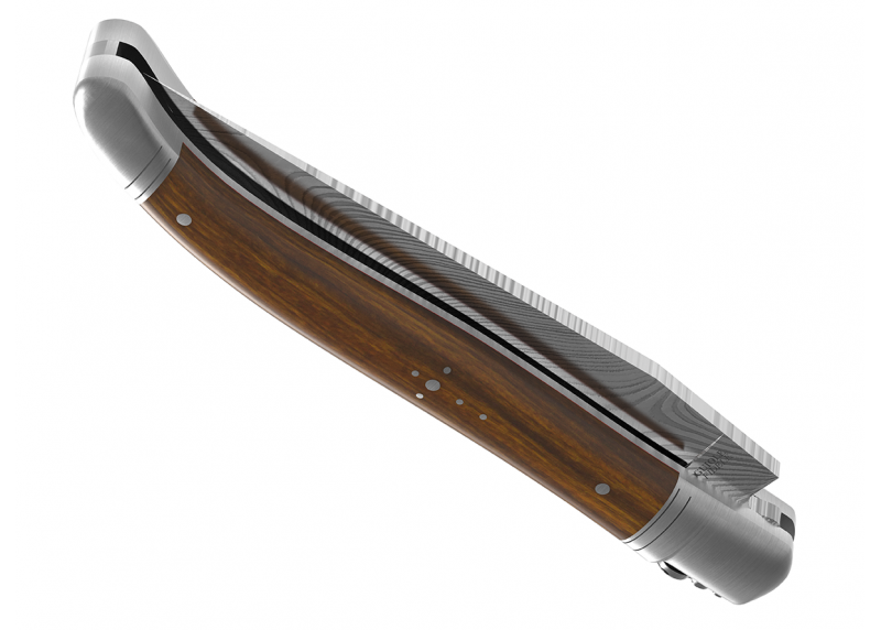 Couteau Laguiole collection damas avec un manche en bois de gaïac et 2 mitres en acier inoxydable