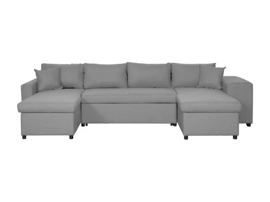 Canapé d'angle panoramique Oslo convertible avec coffres et poufs à droite - Tissu - Gris clair - L311 x P146 x H81cm - Loungitude