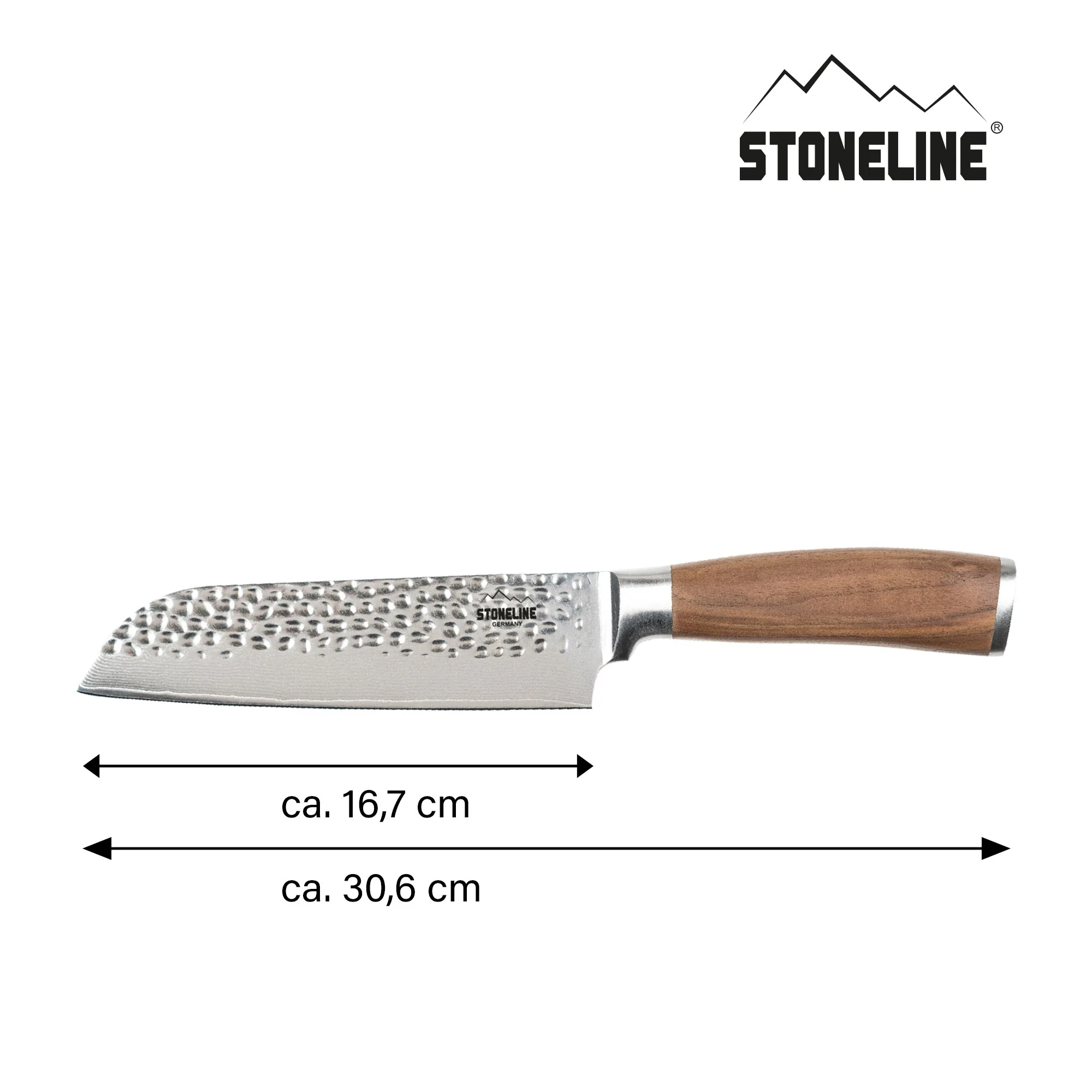 STONELINE® Hammerschlag Santokumesser 30,5 cm, aus Damaszenerstahl