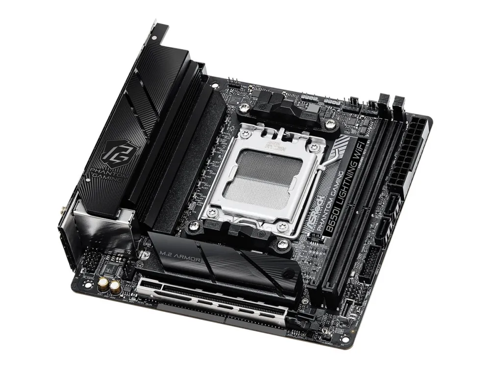 ASRock Phantom Gaming B650I Lightning WiFi - Bundkort - mini ITX - Socket AM5 - AMD B650 Chipset - USB-C 3.2 Gen2, USB-C 3.2 Gen 1, USB 3.2 Gen 2, USB 3.2 Gen 1 - 2.5 Gigabit LAN, Wi-Fi 6E, Bluetooth - onboard grafik (CPU påkrævet) - HD Audio (8-kana