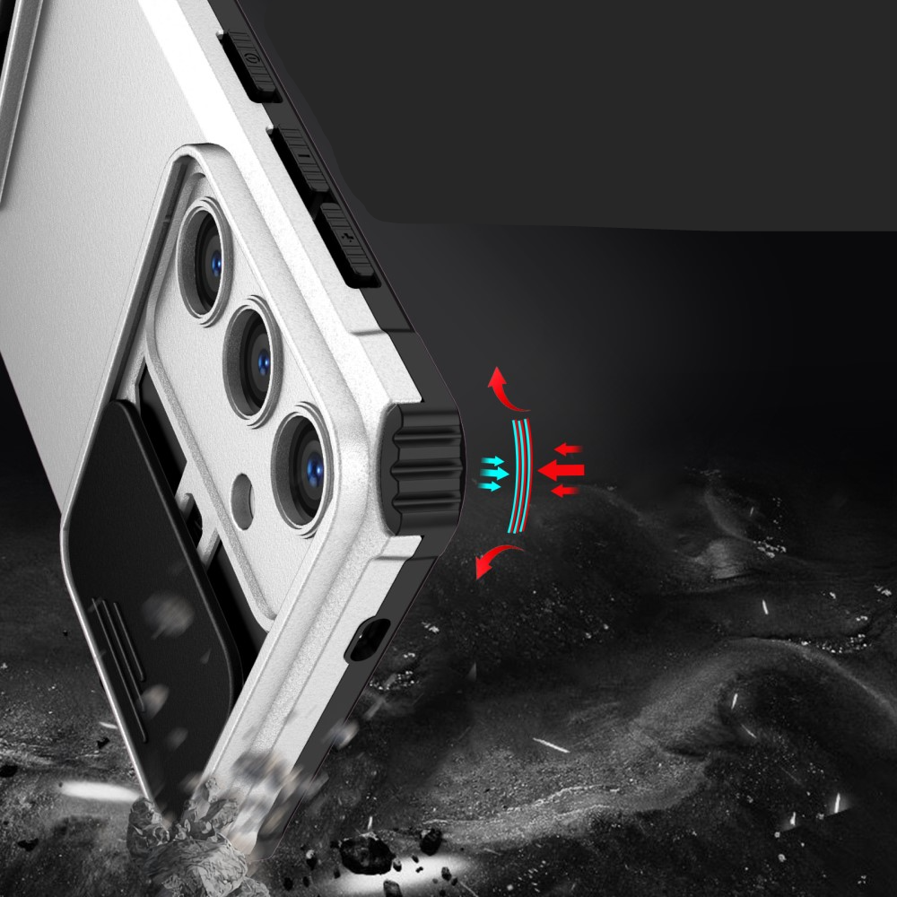 Samsung Galaxy S24  Plus Hybrid Outdoor Hardcase Hülle mit Cam-Slider   Kickstand - Weiss (Matt)