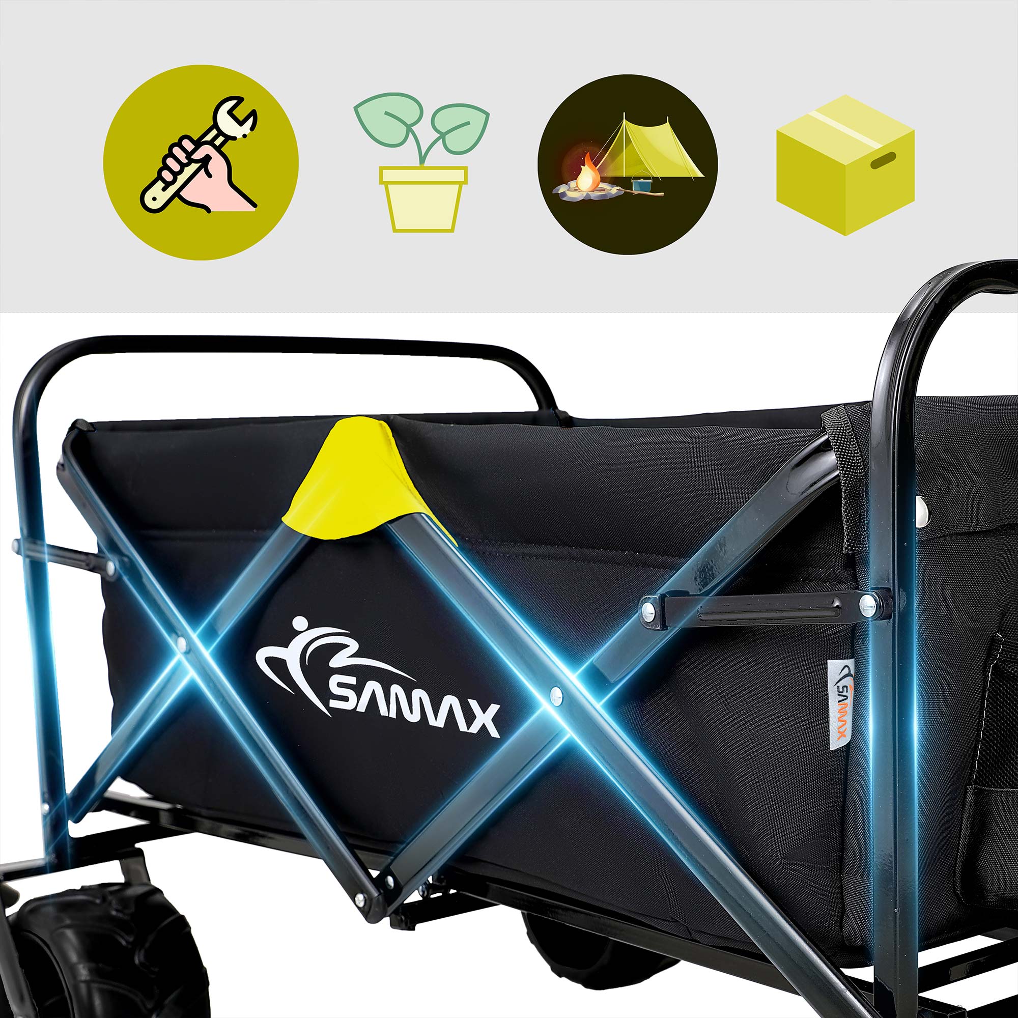 SAMAX Faltbarer Bollerwagen Offroad Camping Edition bis 200 kg - Schwarz / Gelb