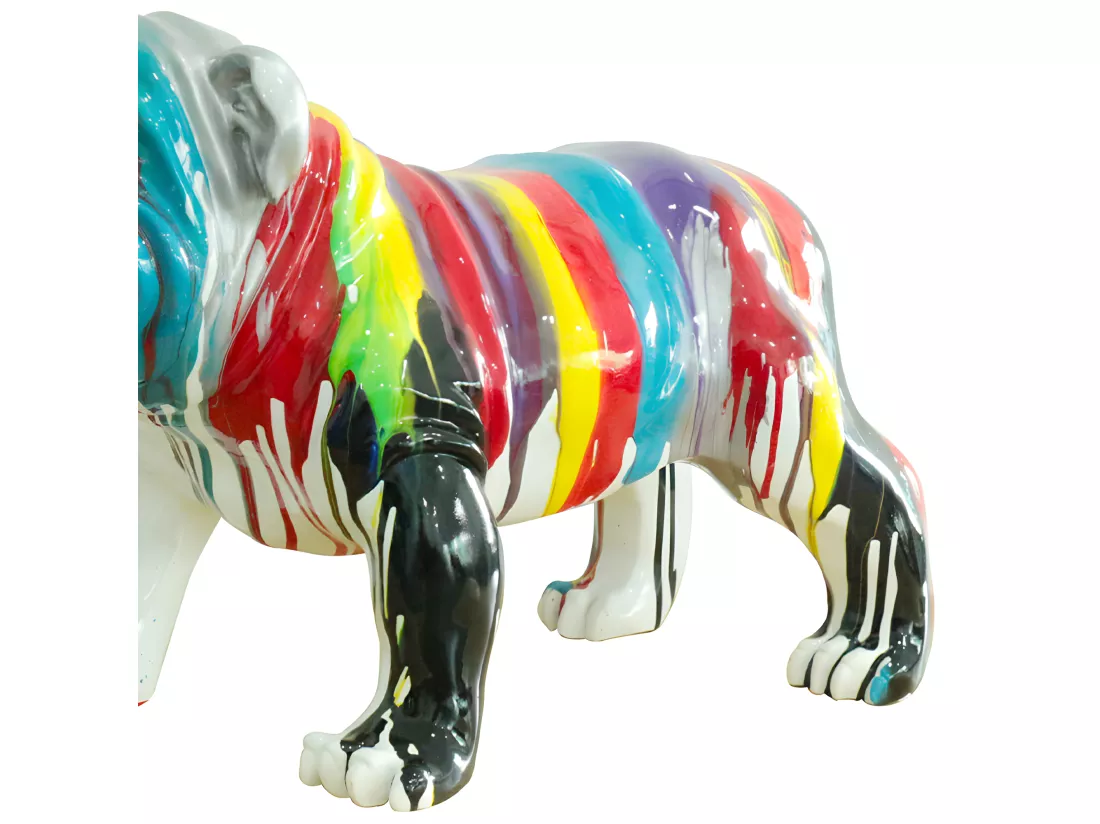 Statue chien avec coulures multicolores H38 cm - BULLDOG DRIPS 02