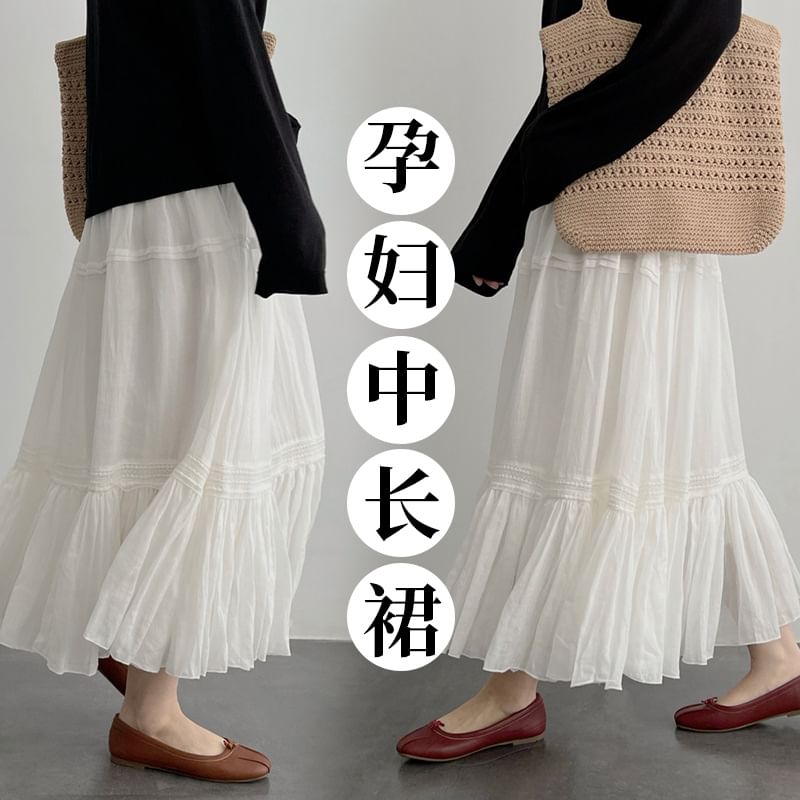 Levsayte - Maxi A-lijn rok met hoge taille en effen kant