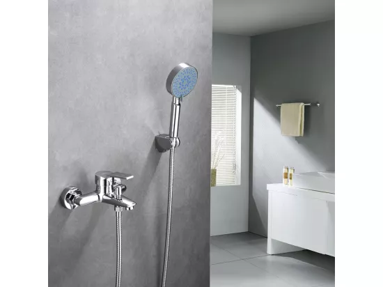 Mitigeur Baignoire Chromé,Robinet Baignoire avec Douchette 5 Jets/Flexible de Douche (1.5m) Support, Mitigeur monocommande Douche Mural