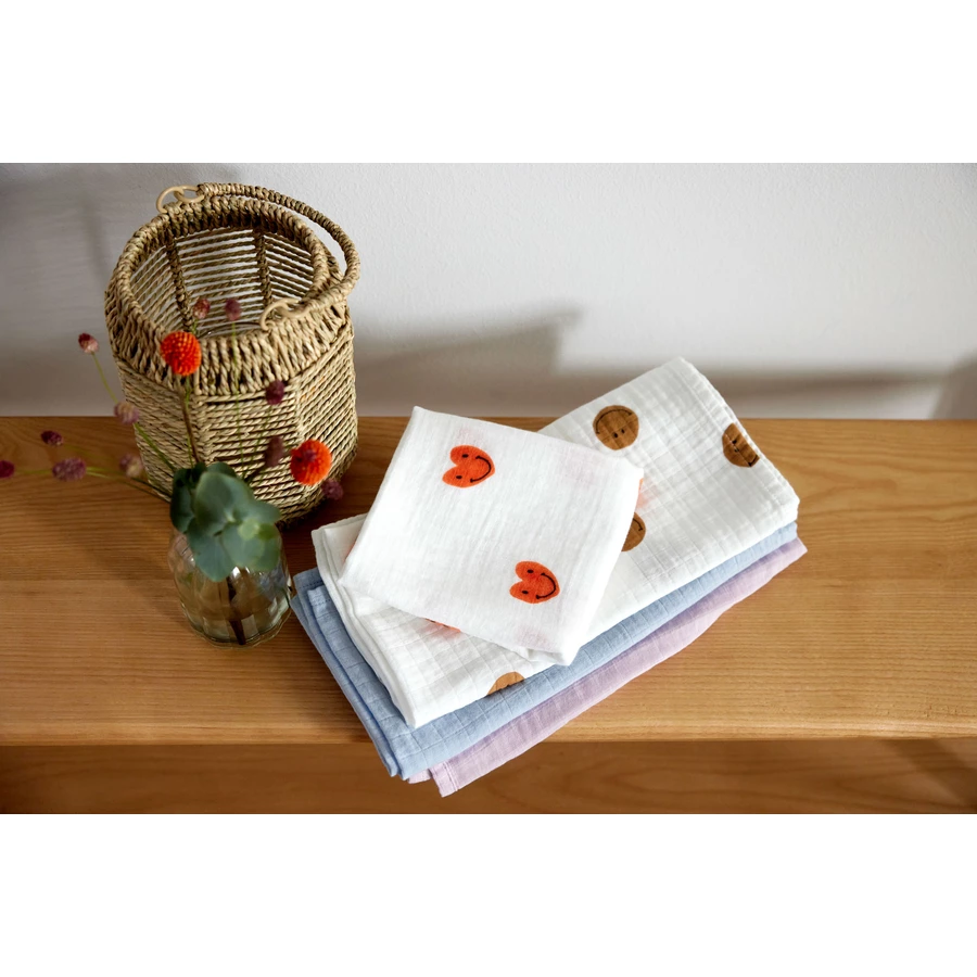 LÄSSIG Mulltücher M 3er Pack Happy Rascals lila 60 x 60 cm
