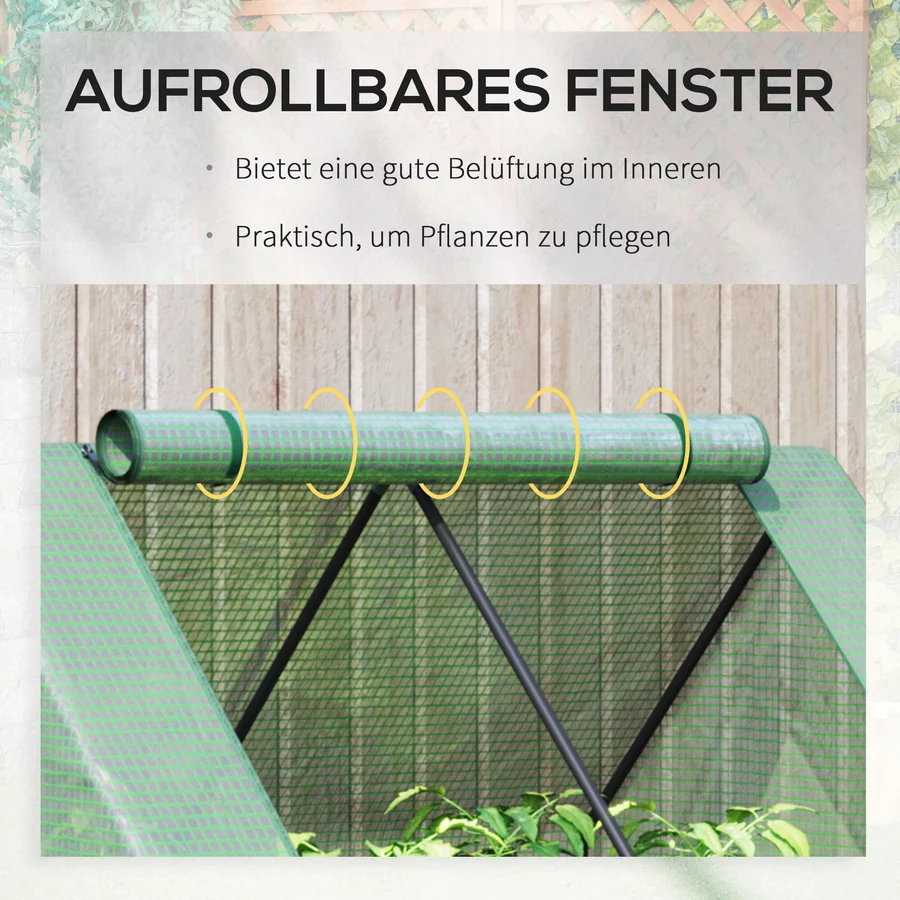 Outsunny Foliengewächshaus mit Tür zum Aufrollen grün, silber