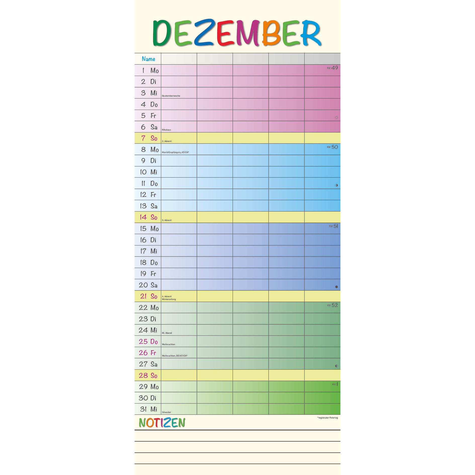 Familienplaner 2025 - Regenbogen - 19,5x45 cm