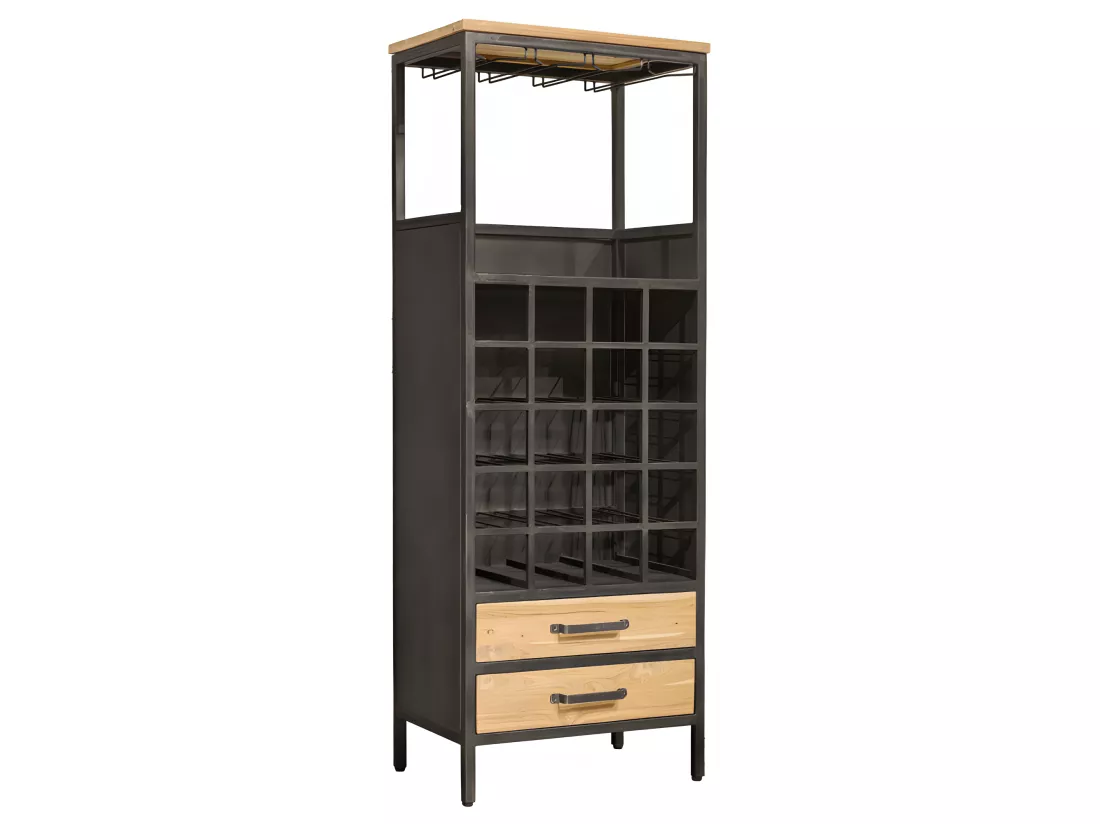 Meuble de bar en teck recyclé et métal gris foncé effet vieilli - LOFT