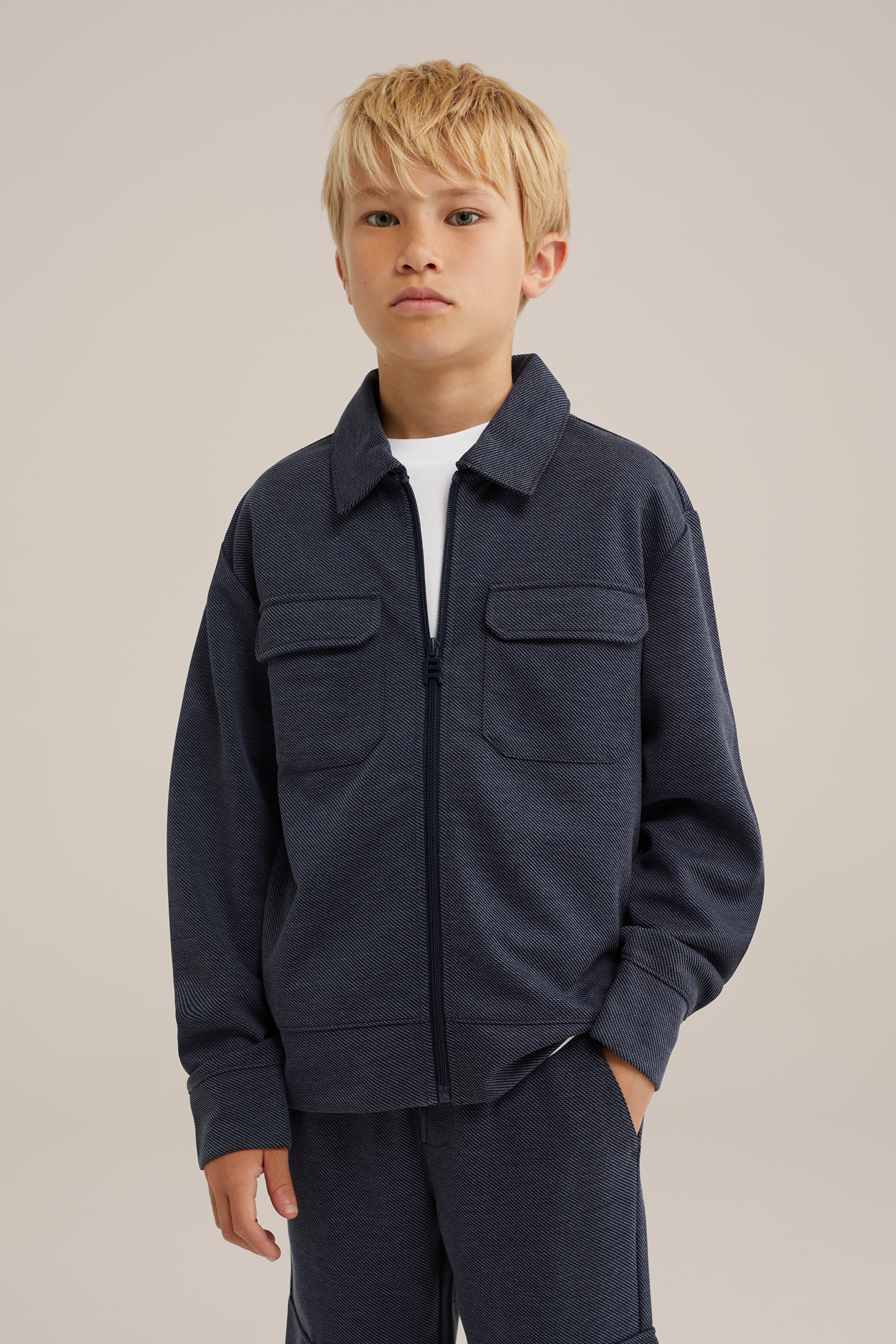 Jongens vest met jacquard-dessin Blue Ridge Marineblauw