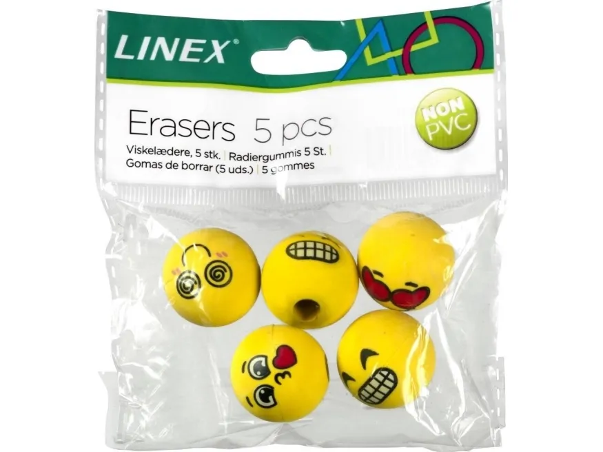 Linex viskelæder med Emojis - (5 stk.)
