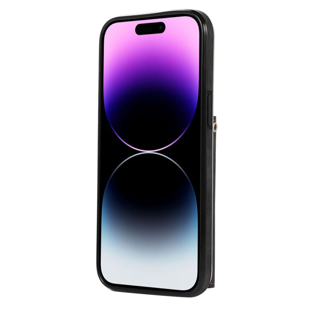 iPhone 14 Pro Necklace Leder Schutz Hülle mit Kartenfächer   Handykette (RFID Schutz) - Schwarz
