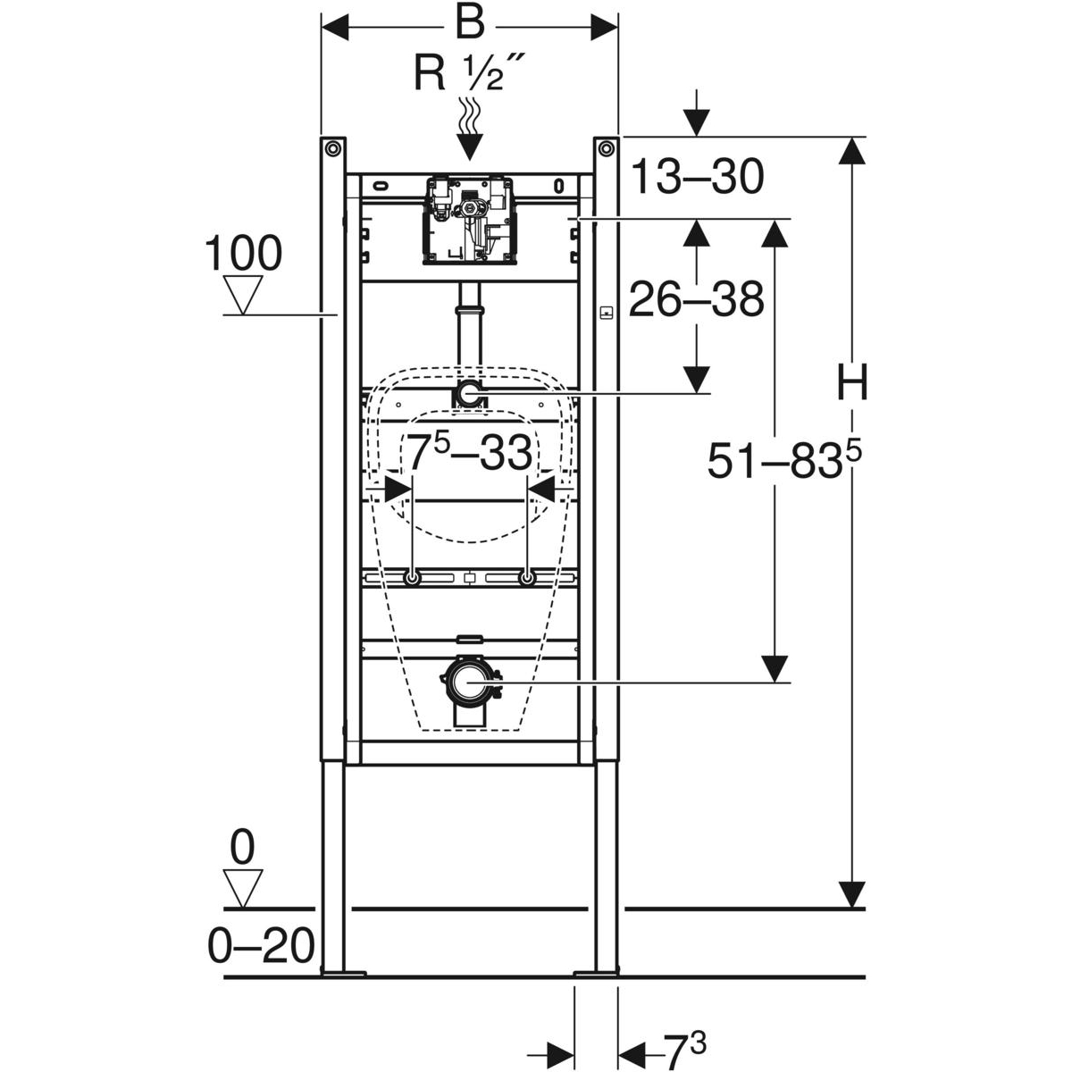 Geberit Duofix Basic urinoir element inbouw H130cm zelfdragend