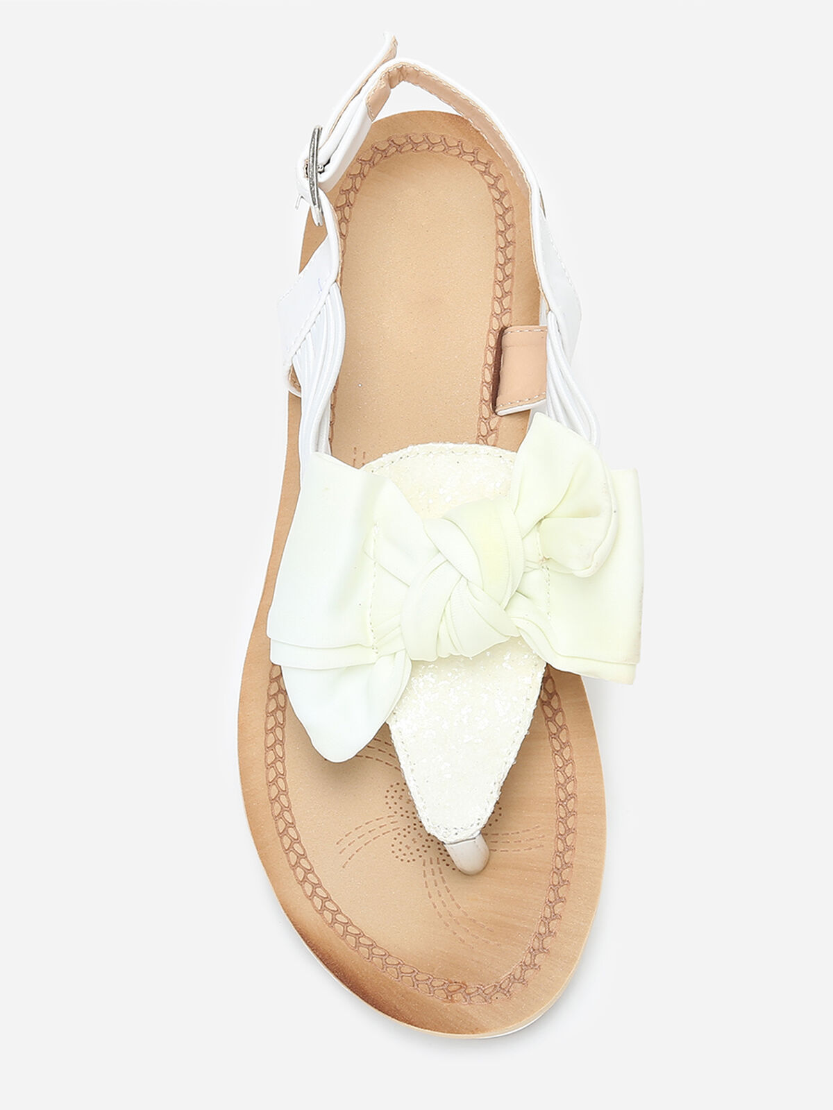 Nu-pieds à paillettes et noeud en tissu- Blanc