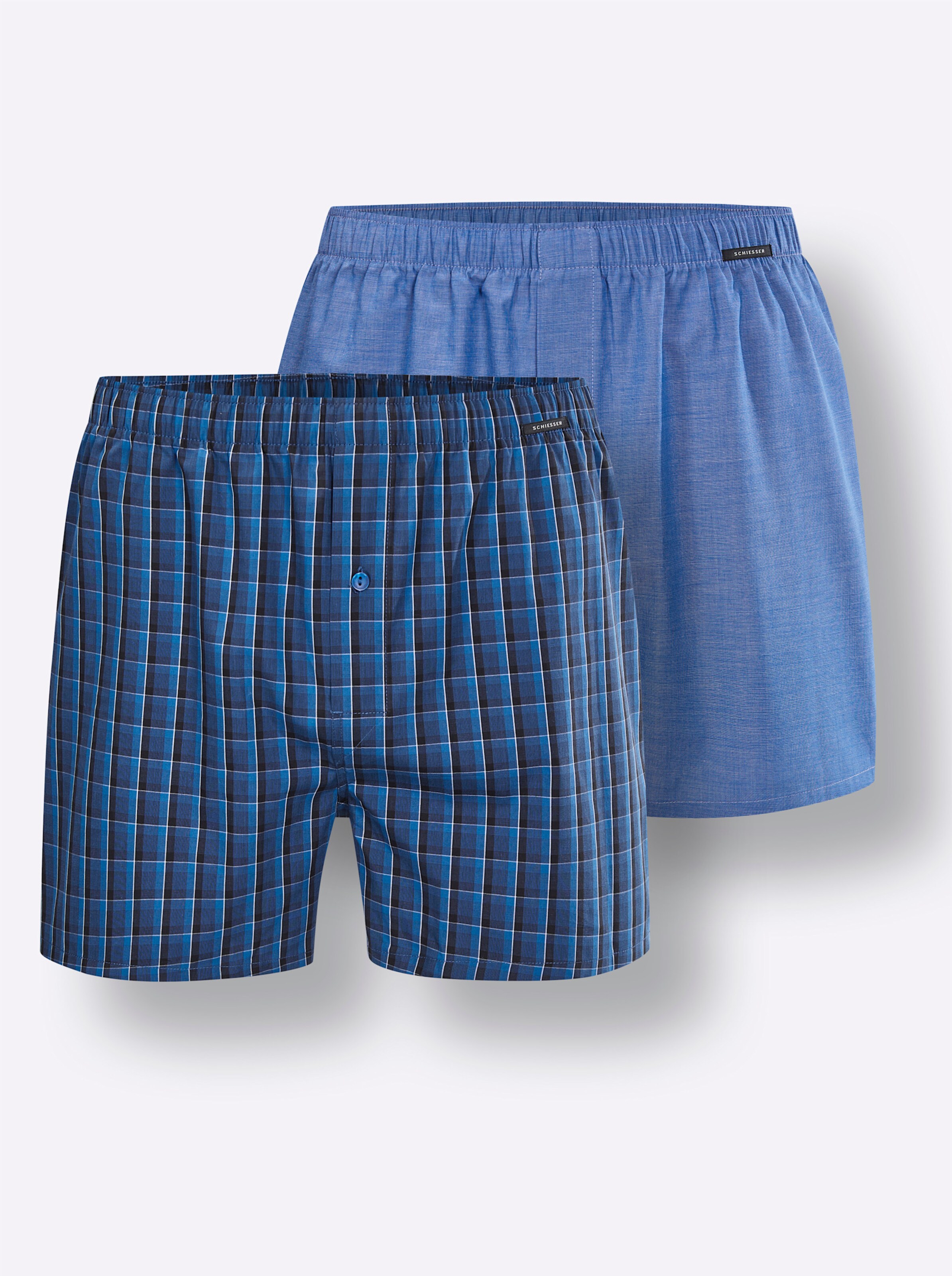 Schiesser Boxershorts in royalblau + royalblau-kariert
