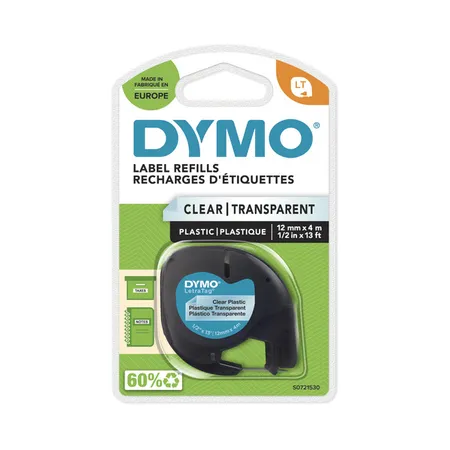 Dymo LetraTag Band Plastik, schwarz auf transparent, 12 mm x 4 m