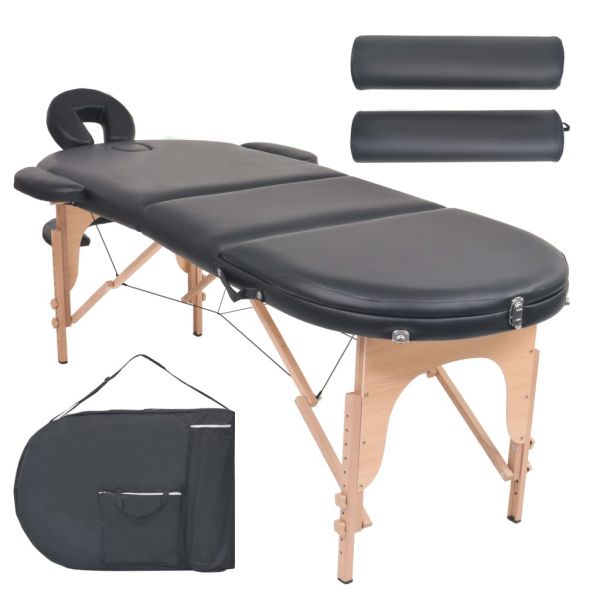 Mesa de Massagem Dobrável com 2 Rolos 10 cm Espessura Oval Preto