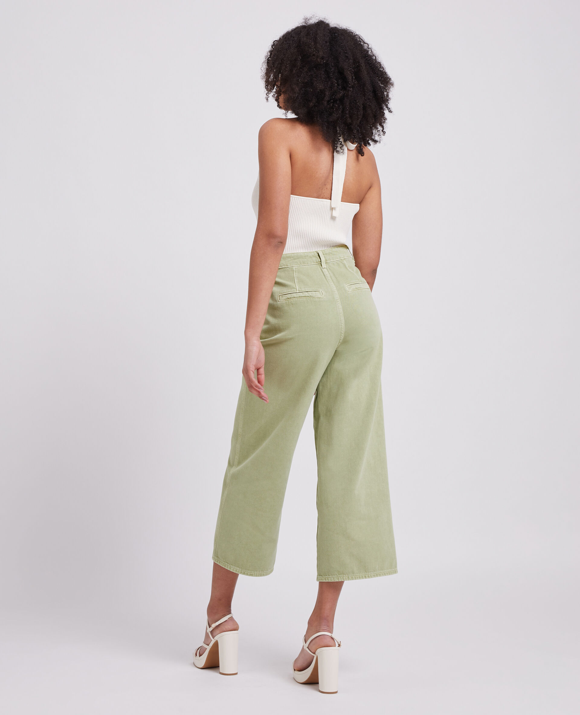 Jean wide taille haute - Vert de gris