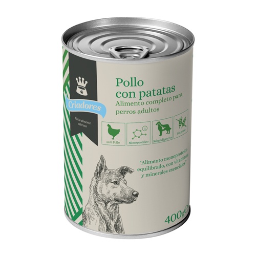 Frango e batata enlatados para cães adultos da marca Breeders.